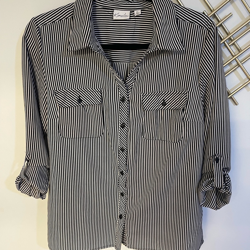 Kim Rogers Black and White Striped Casual Shirt